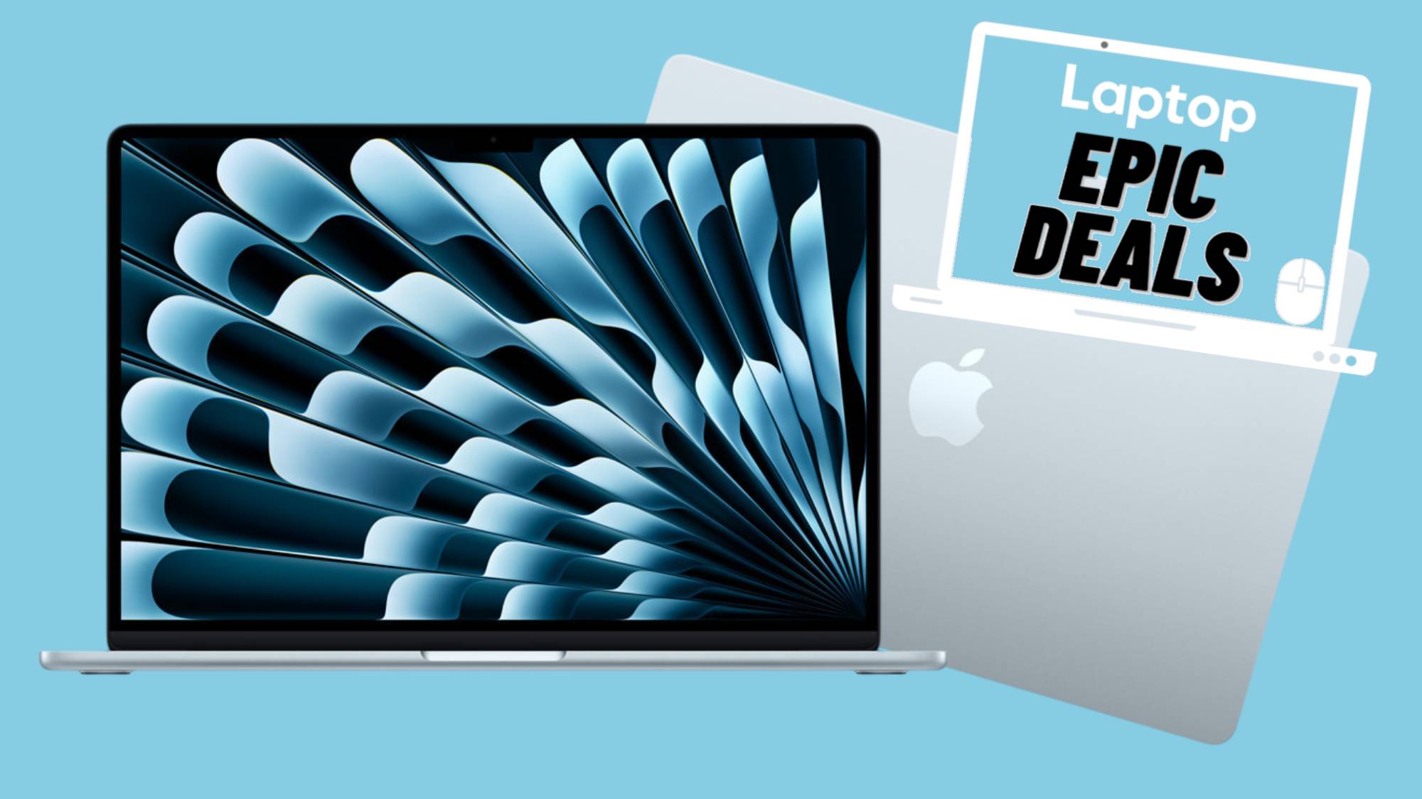 M4 MacBook Air against a blue background with epic deals badge.