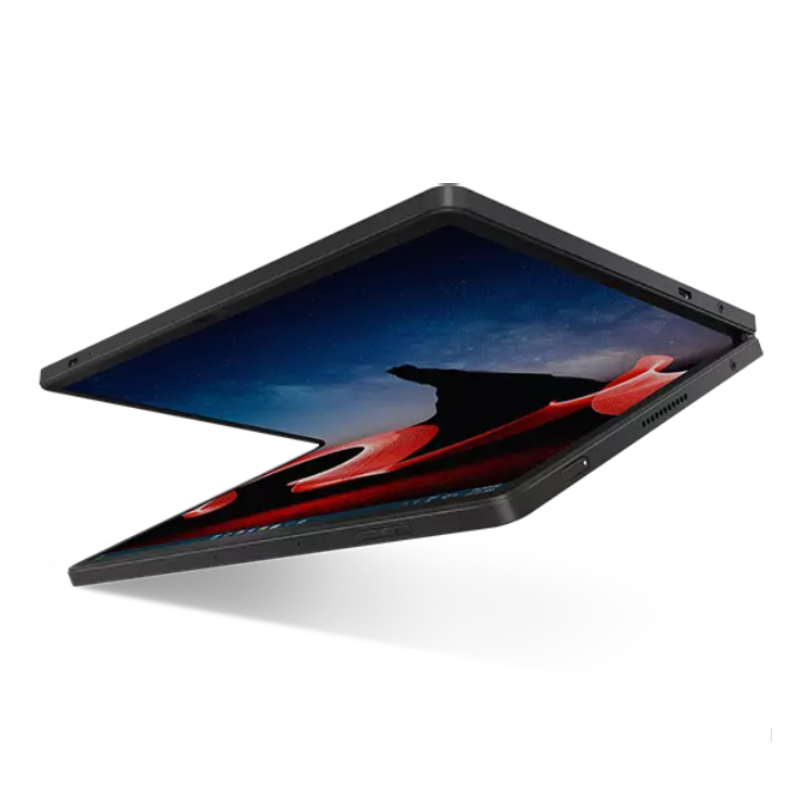The Lenovo Thinkpad Fold laptop open on a white background.