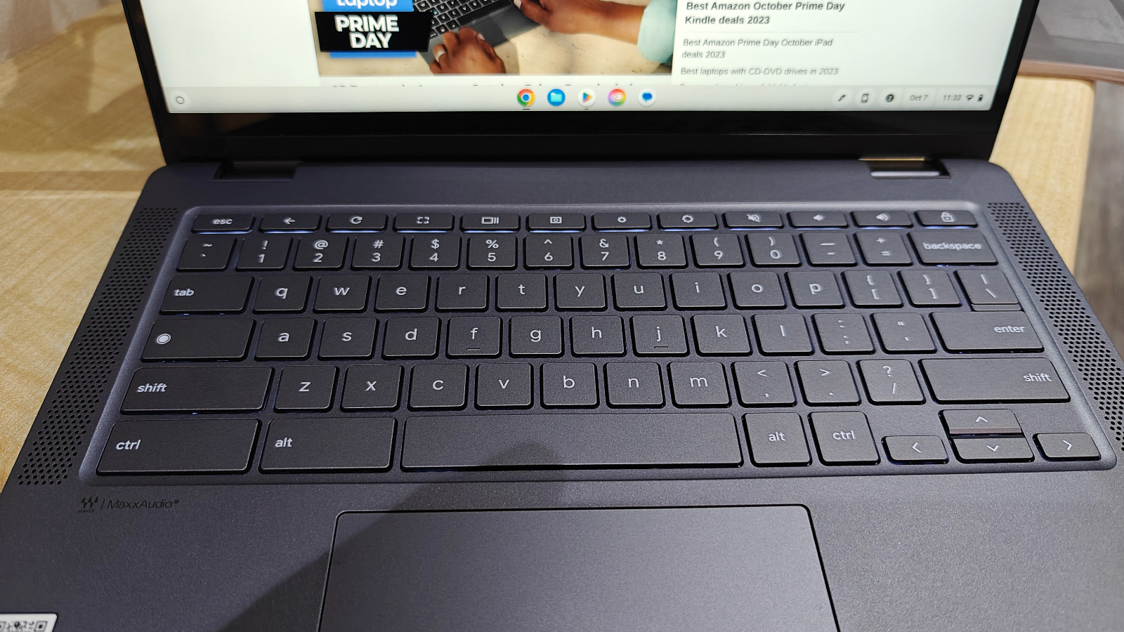 Lenovo IdeaPad Flex 5i Chromebook Plus keyboard view.