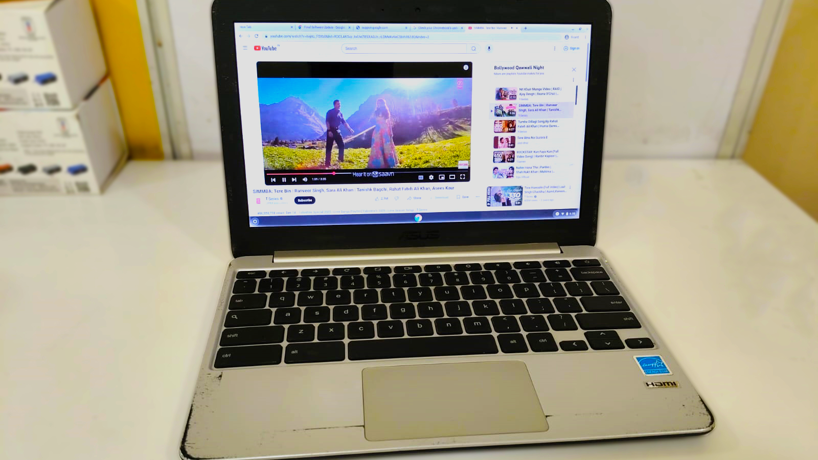 A well-loved Chromebook.